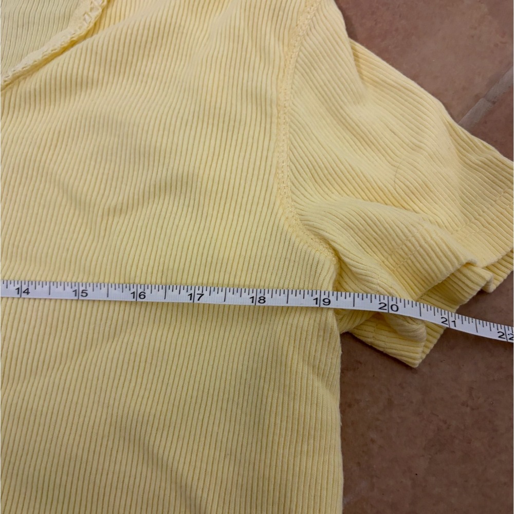 Vintage Y2K Gloria Vanderbilt Pastel Butter Yellow Ribbed Lace Trim Top XL - Picture 6 of 8